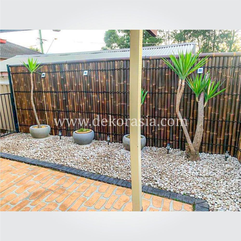 Half Cut Black Bamboo Fence 2 Back Slats Black Coco Rope - Image 4